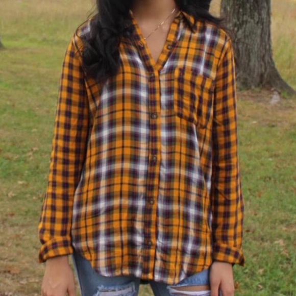 Abercrombie & Fitch Tops - Abercrombie‎ Fitch Womens L Rust Orange Blue Plaid Shirt Casual Classic Weekend